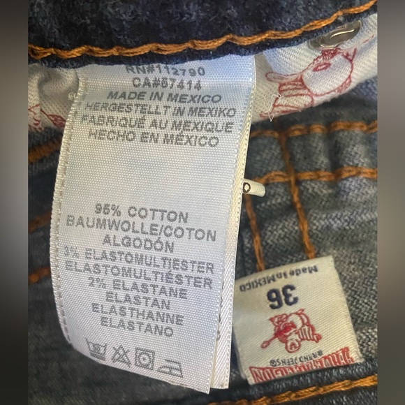 True Religion Jeans’Skinny Moto Biker BigT Red Orange Stitch Stretch-Size:36/34” - Picture 11 of 13